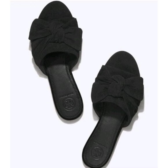 Tory Burch Annabelle Bow Knot Black Suede Slide Sandals Sz 9M - Picture 1 of 8